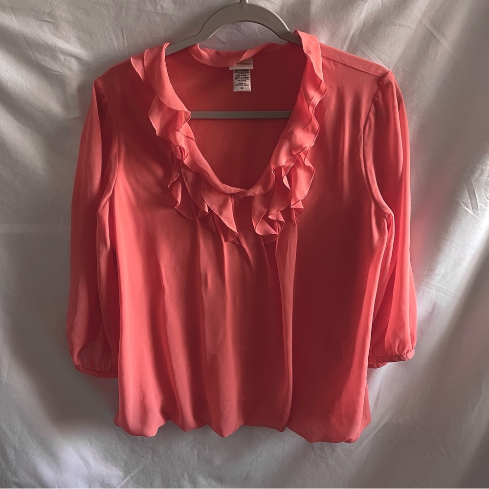 Covington Coral Chiffon Ruffle Blouse Layered Ruffle Top Women’s Small Coquette - Picture 13 of 15